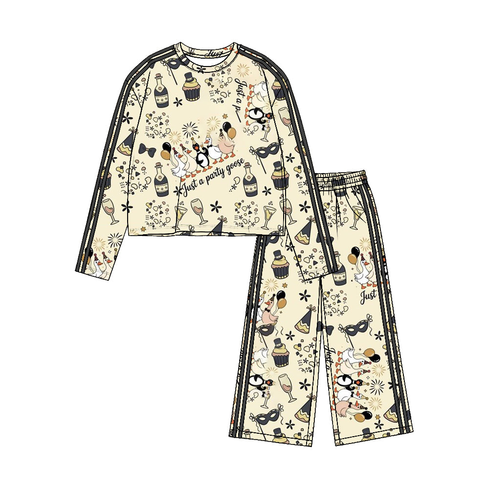 Preorder moq 5 Baby Girls Gooses Top Pockets Pants Happy New Year Yoga Active Set