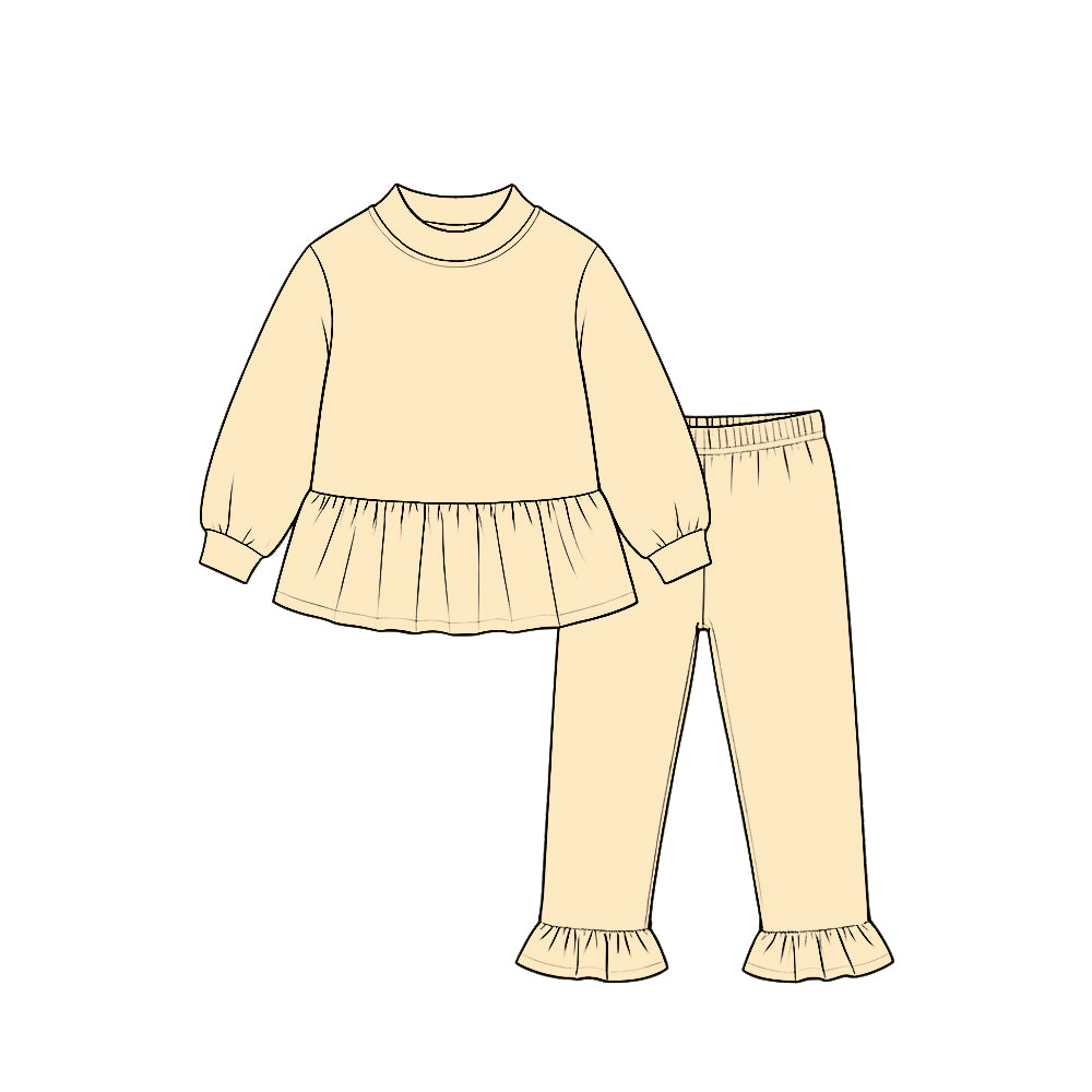 Preorder moq 5 Baby Girls Yellow Long Sleeve Tunic Ruffle Pant Clothes Set