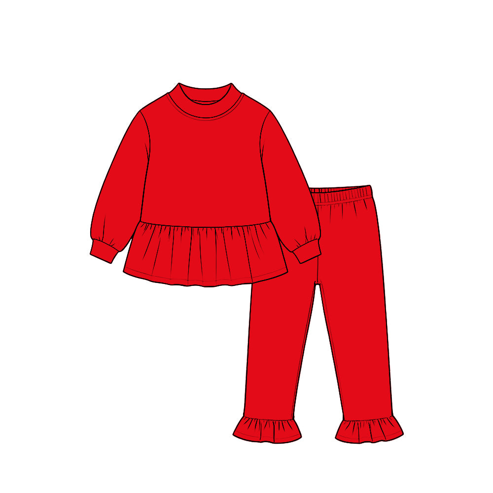 Preorder moq 5 Baby Girls Red Long Sleeve Tunic Ruffle Pant Clothes Set
