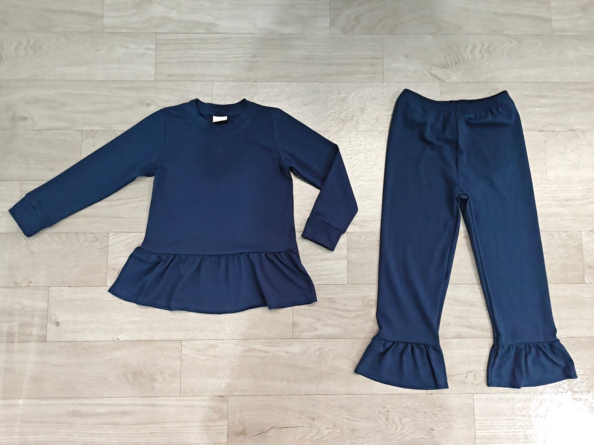 Baby Girls Navy Long Sleeve Tunic Ruffle Pant Clothes Set