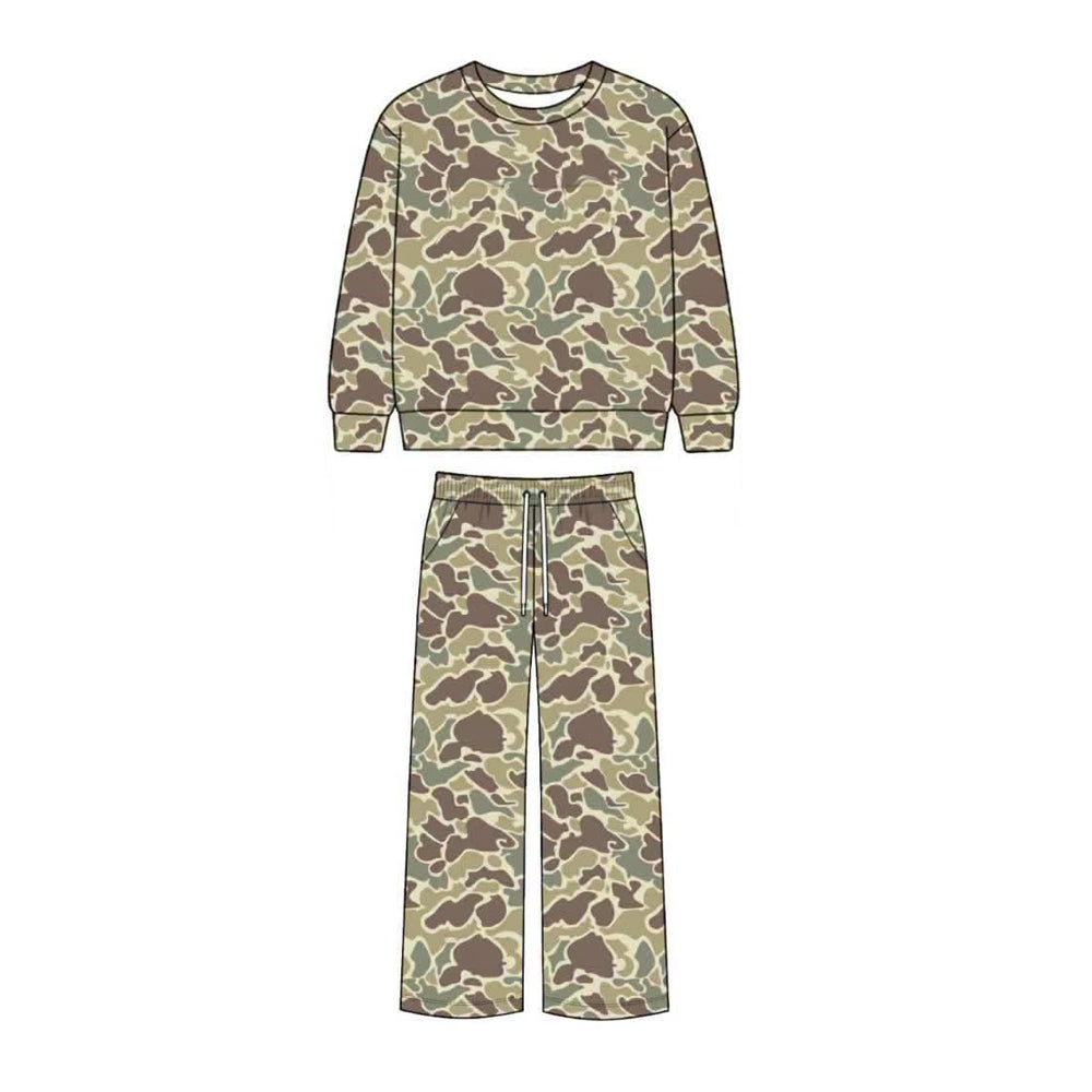 Preorder moq 5 Baby Boys Long Sleeve Khaki Camo Top Pockets Pant Clothes Sets