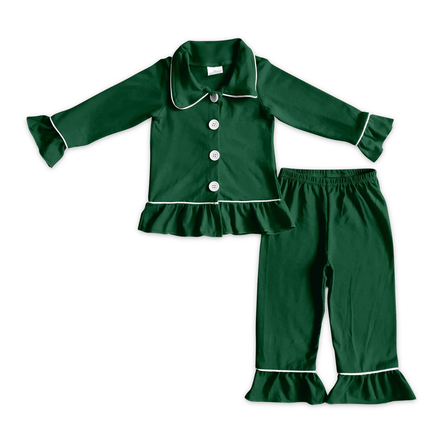 Preorder moq 5 Adult Women Dark Green Button Top Ruffle Pant Christmas Pajamas Set