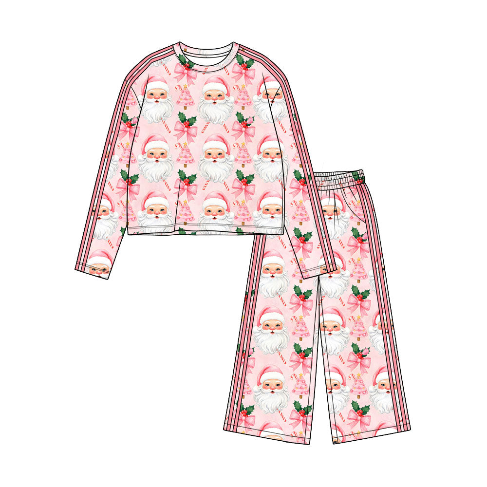 Preorder moq 5 Baby Girls Pink Bows Santa Top Flare Pockets Pant Christmas Clothes Set