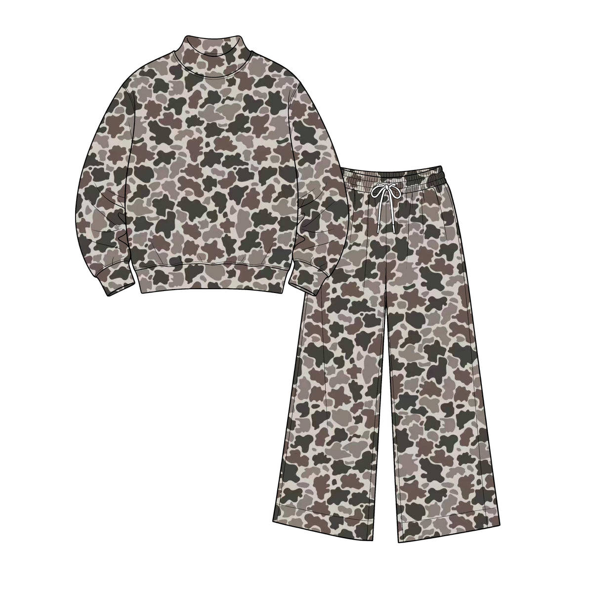 Preorder moq 5 Adult Women Grey Camo Choker Top Flare Pant Clothes Sets