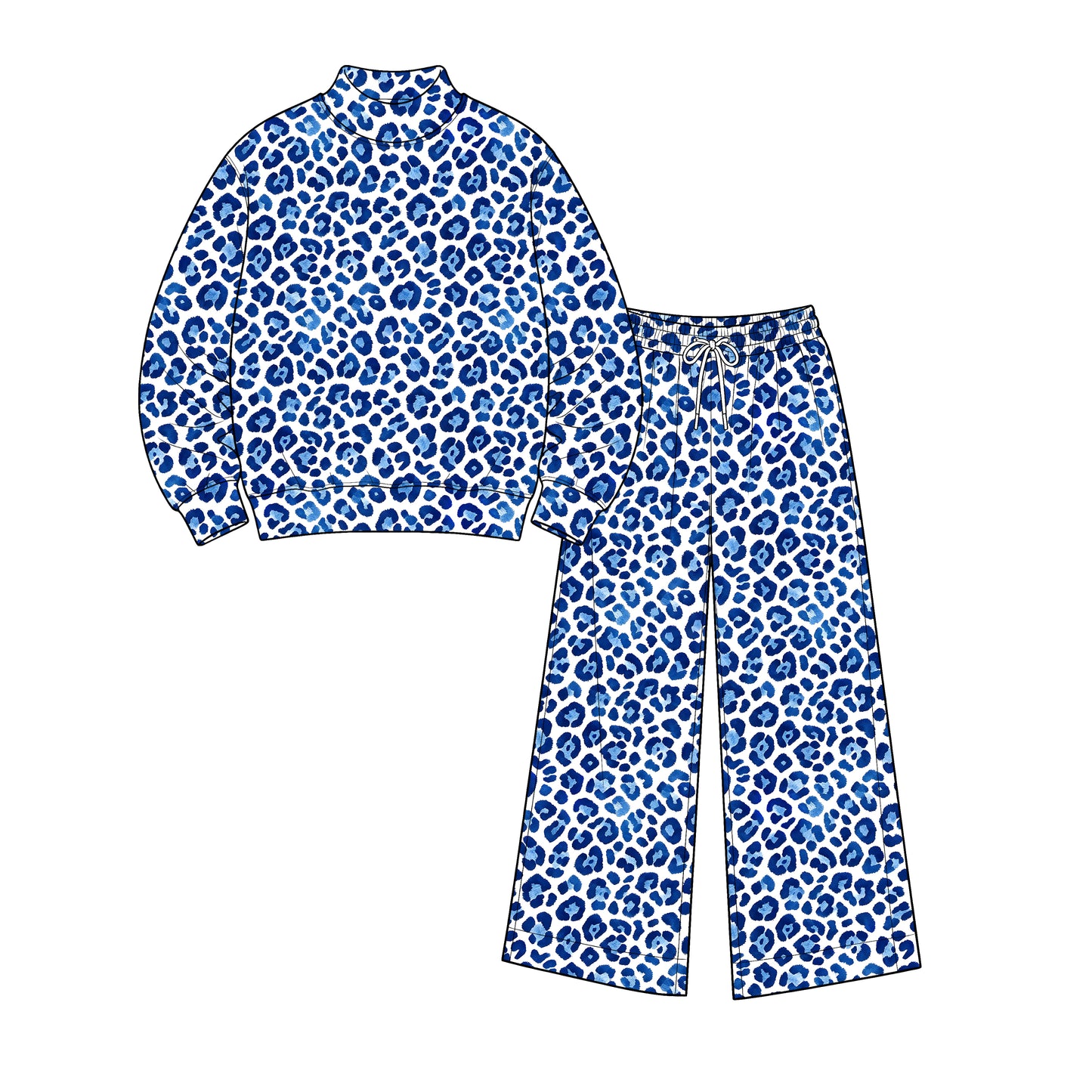 Preorder moq 5 Adult Women Blue Leopard Choker Top Flare Pant Clothes Sets