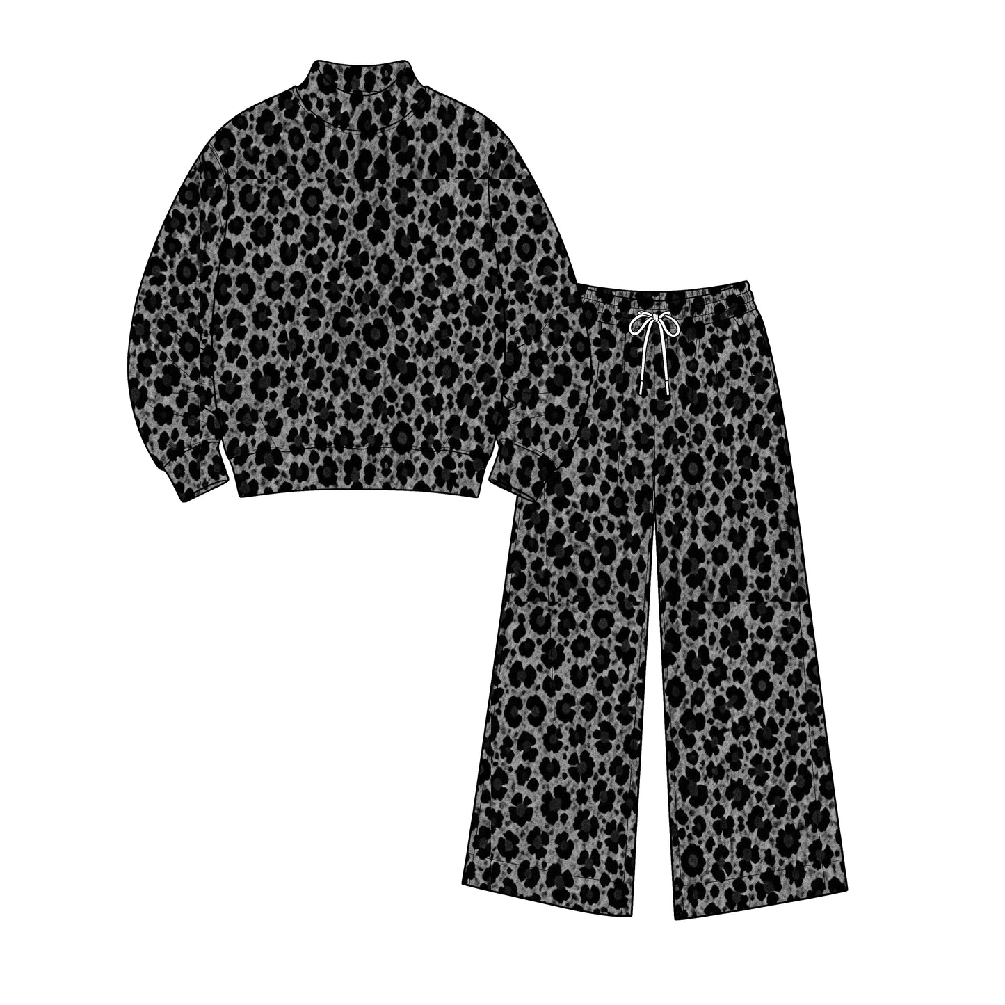 Preorder moq 5 Adult Women Black Leopard Choker Top Flare Pant Clothes Sets