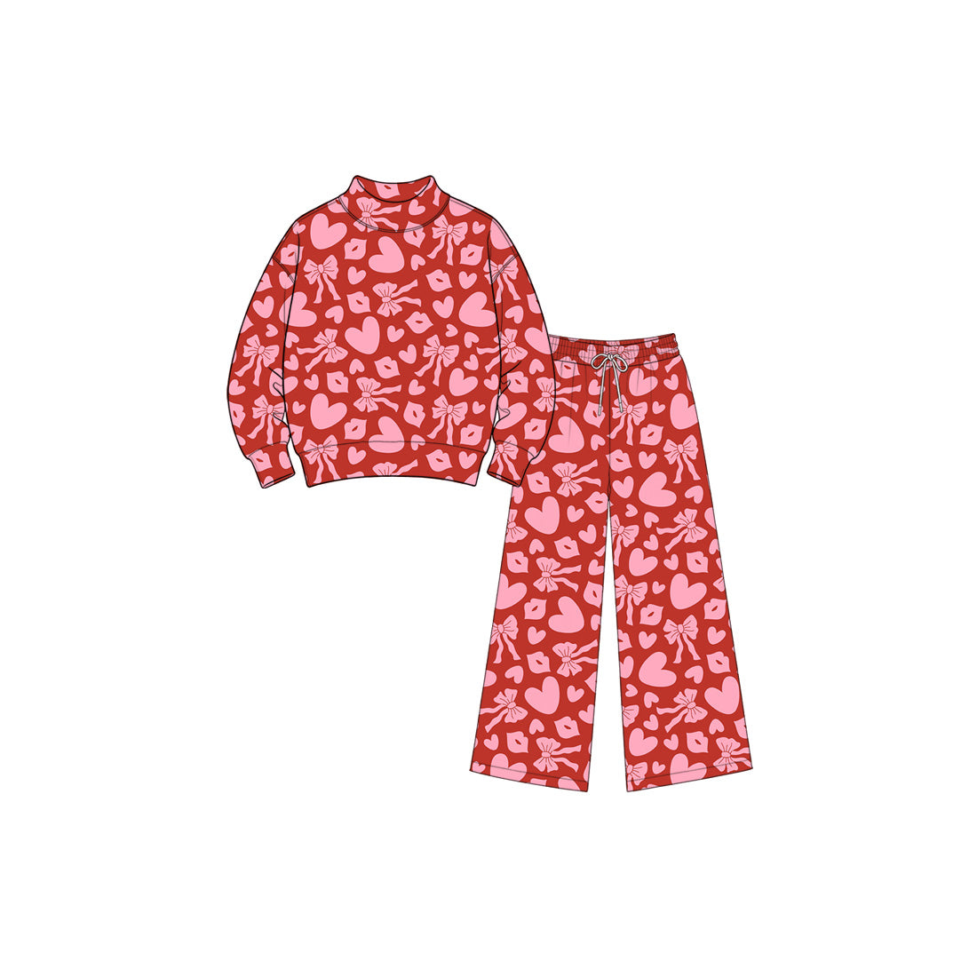 Preorder moq 5 Baby Girls Bows Hearts Choker Top Flare Pant Valentines Clothes Set