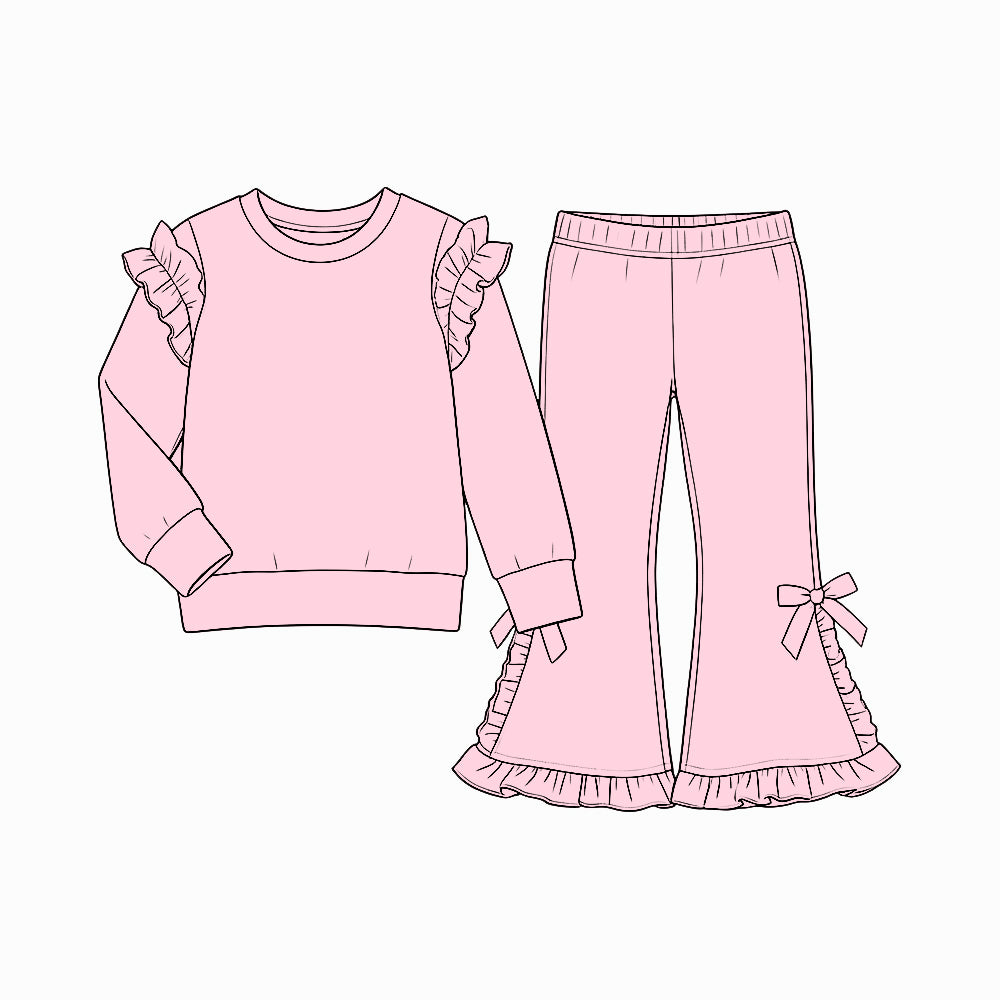 Baby Girls Pink Long Sleeve Top Bell Bottom Ruffle Pant Clothes Set Preorder