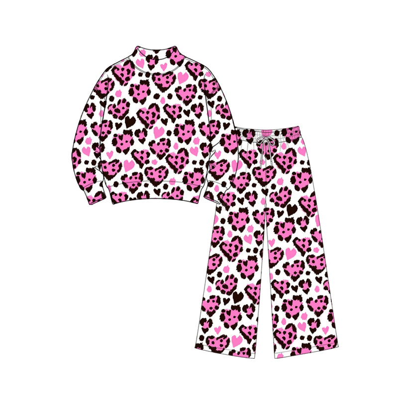 Baby Girls Pink Black Hearts Leopard Choker Top Flare Pant Valentines Clothes Set Preorder