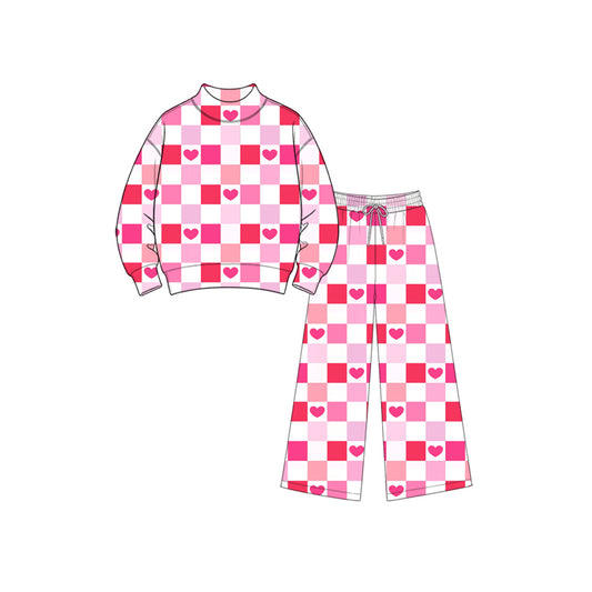 Baby Girls Pink Checked Hearts Choker Top Flare Pant Valentines Clothes Set Preorder