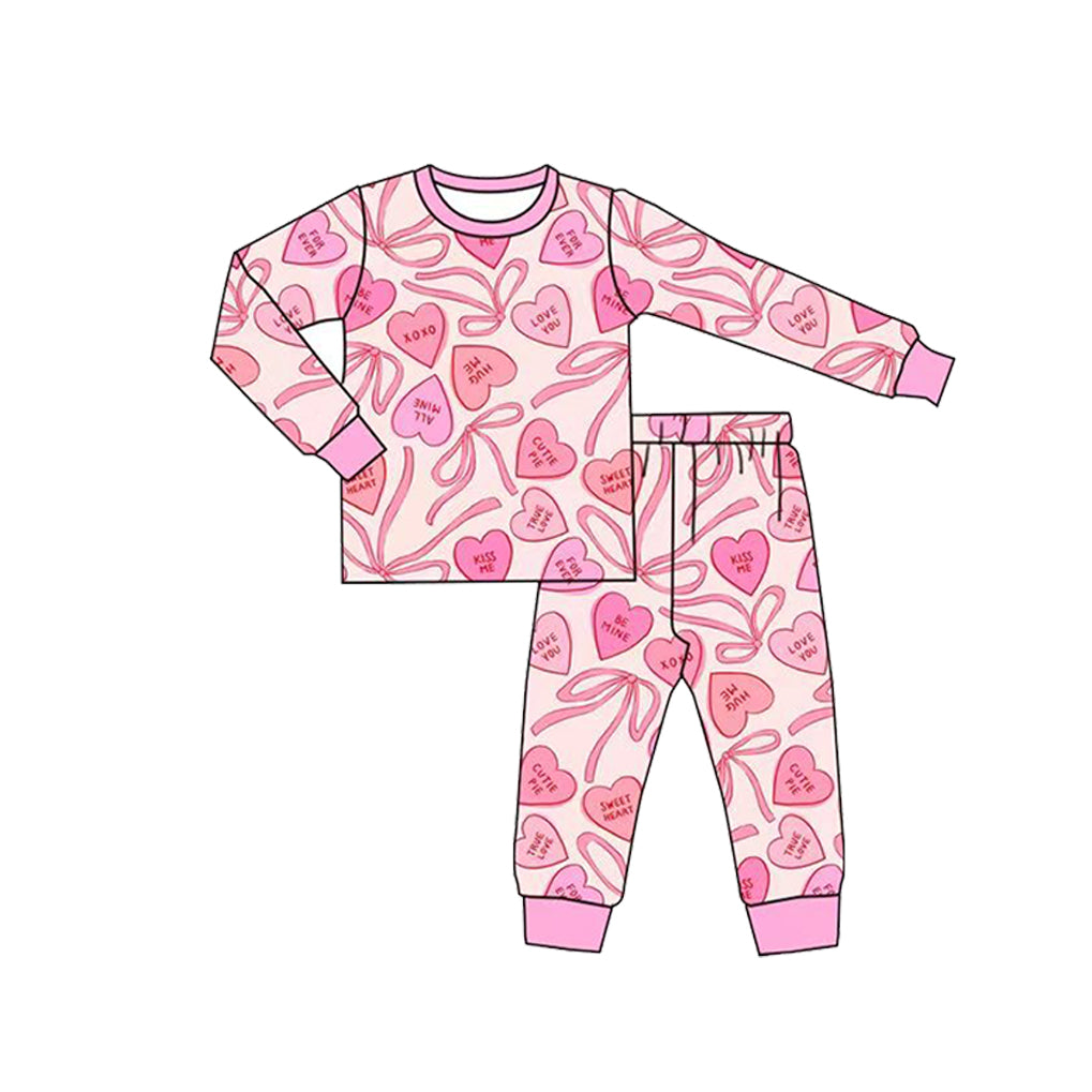 Baby Girls XOXO Hearts Bows Top Pant Valentines Pajamas Set Preorder