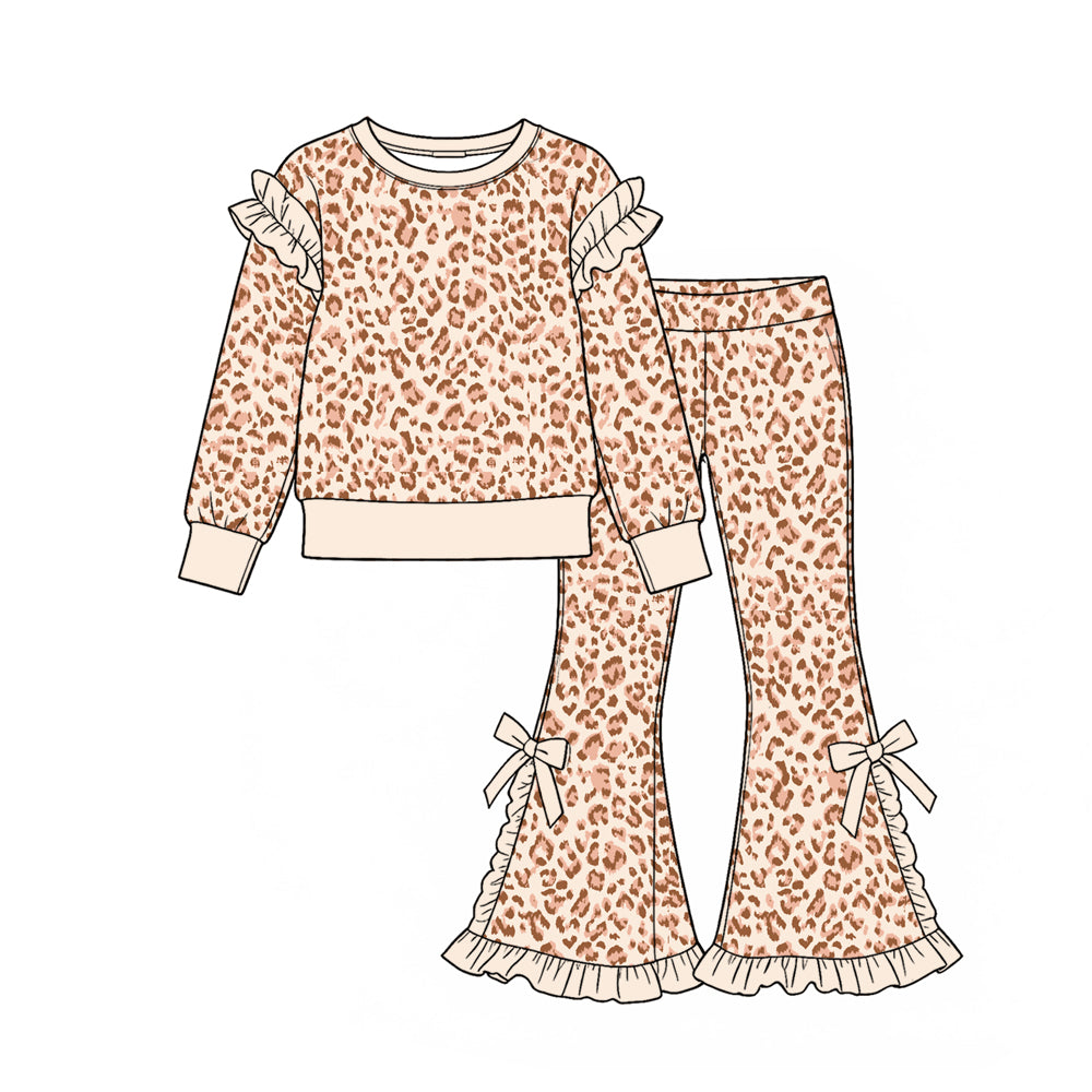 Baby Girls Pink Leopard Top Ruffle Bell Bottom Pant Clothes Set Preorder