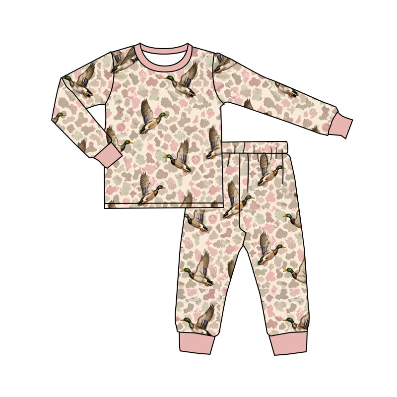 Baby Girls Pink Khaki Camo Ducks Top Pant Hunting Pajamas Set Preorder