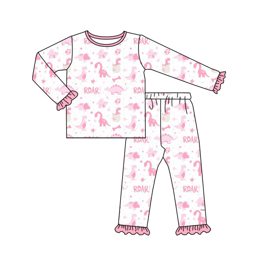 Baby Girls Pink Dinosaurs Roar Top Ruffle Pant Pajamas Set Preorder