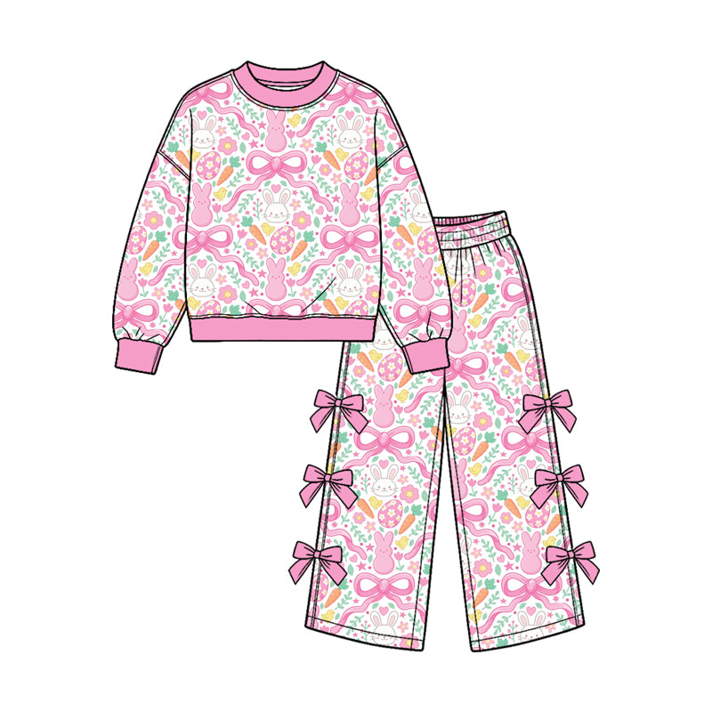 Baby Girls Flowers Rabbits Eggs Top Bows Flare Pant Easter Clothes Sets Preorder