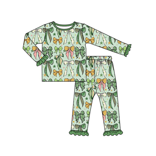 Baby Girls Clovers Bows Top Ruffle Pant St Patrick Pajamas Sets Preorder