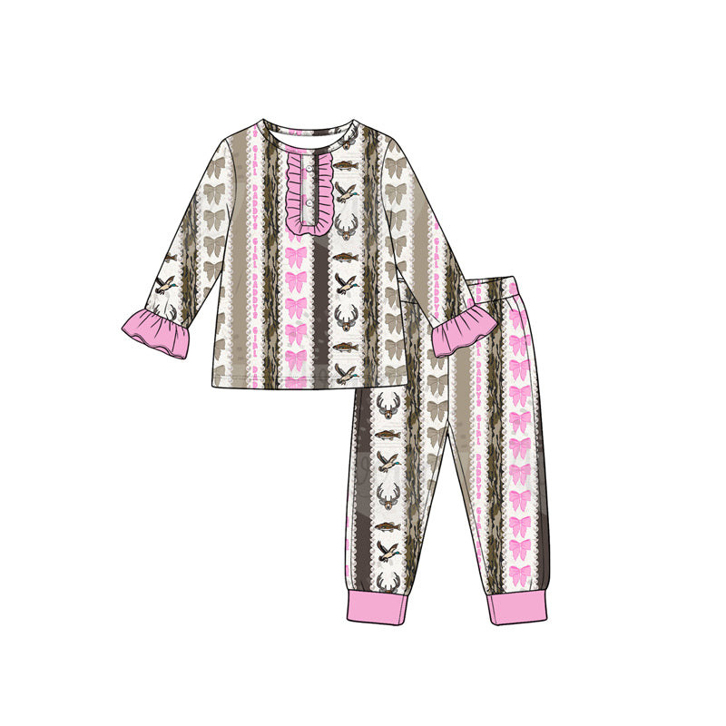 Baby Girls Bows Deer Ducks Fishes Button Top Pant Hunting Pajamas Sets Preorder