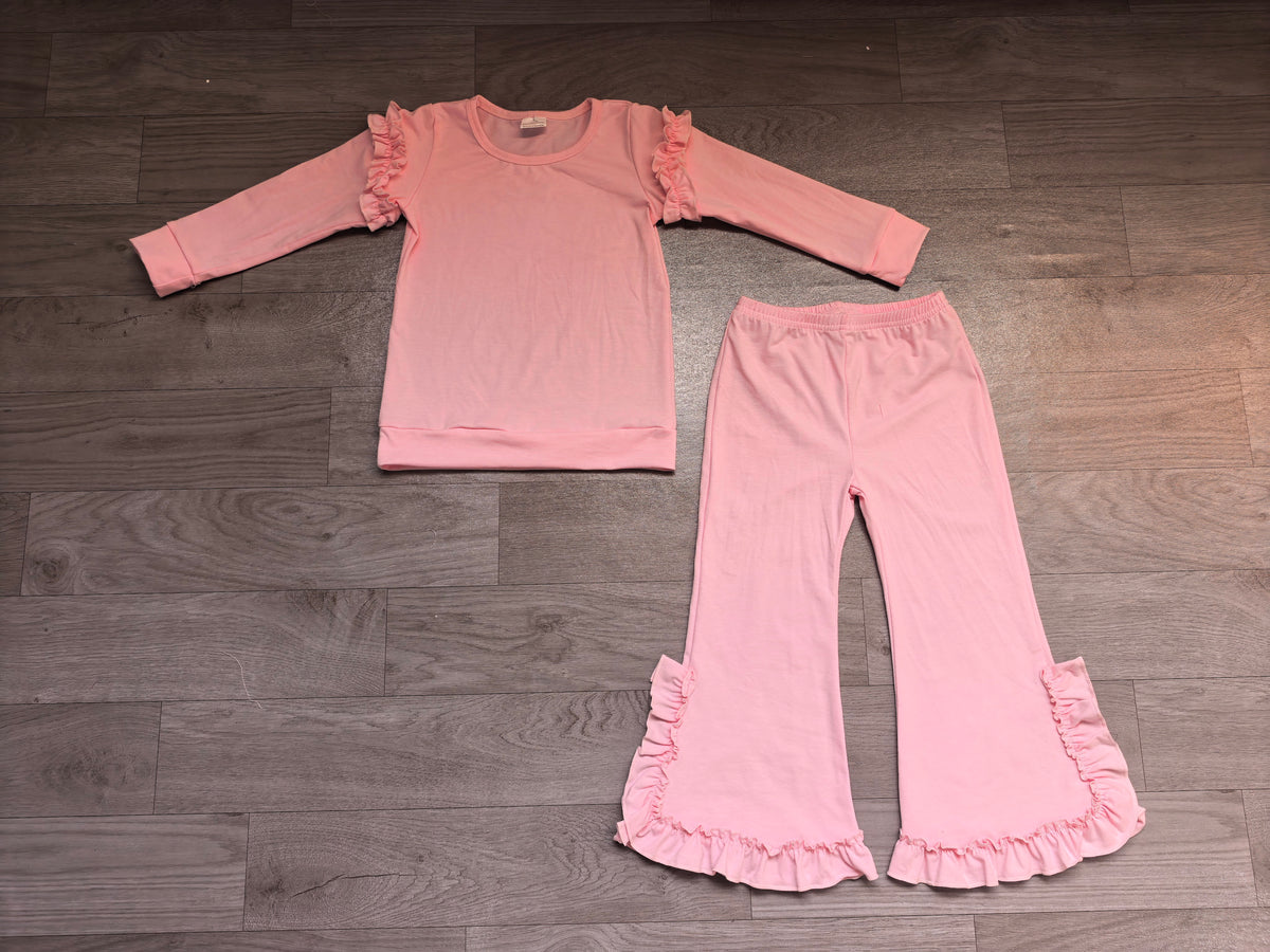 Baby Girls Pink Top Ruffle Bows Flare Pant Clothes Set Preorder