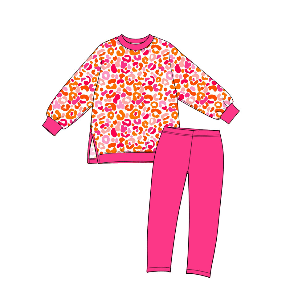 Preorder moq 5 Baby Girls Hot Pink Leopard Top Leggings Yoga Active Clothes Sets