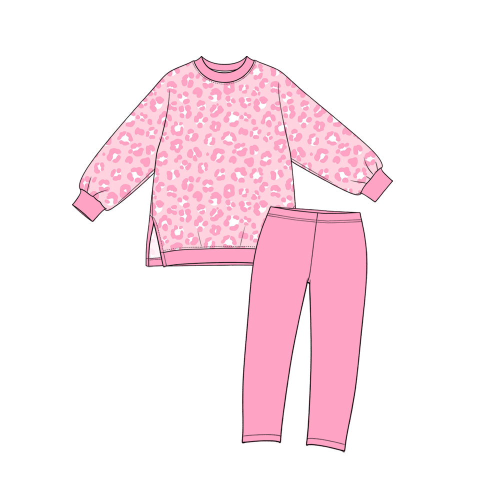 Preorder moq 5 Baby Girls Pink Leopard Top Leggings Yoga Active Clothes Sets