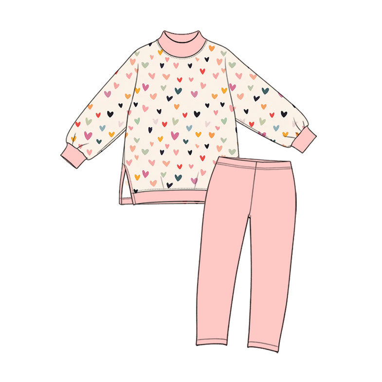 Preorder moq 5 Baby Girls Colorful Hearts Top Leggings Yoga Active Valentines Clothes Sets