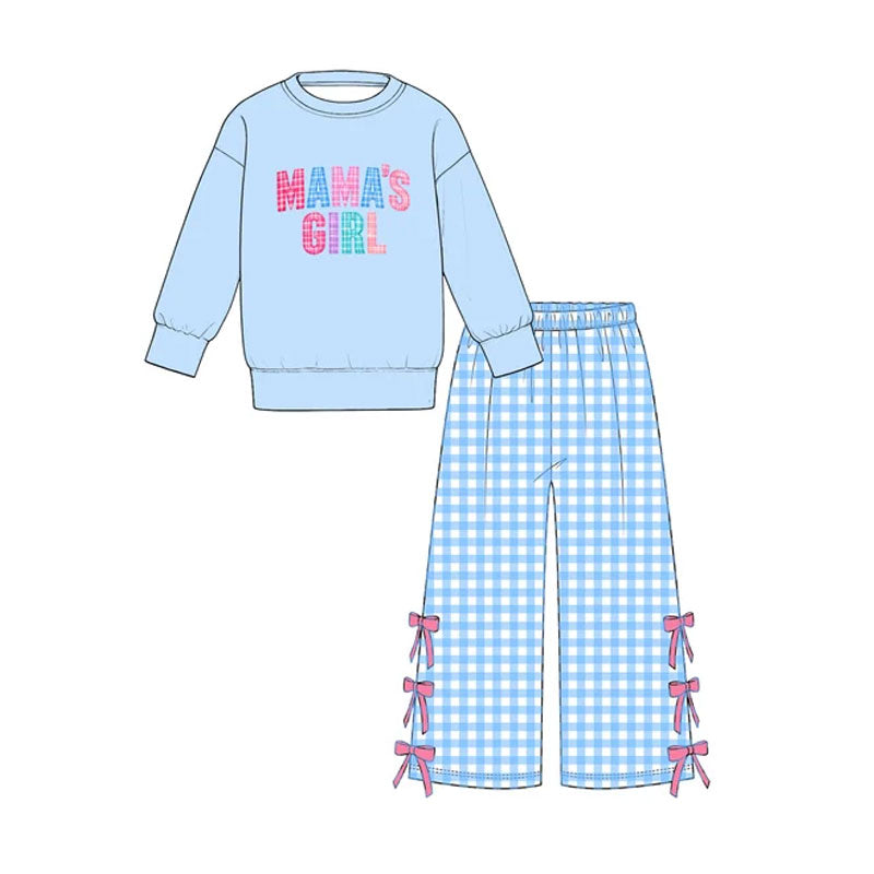 Preorder moq 5 Mamas Girls Top Bows Checked Flare Pant Clothes Set