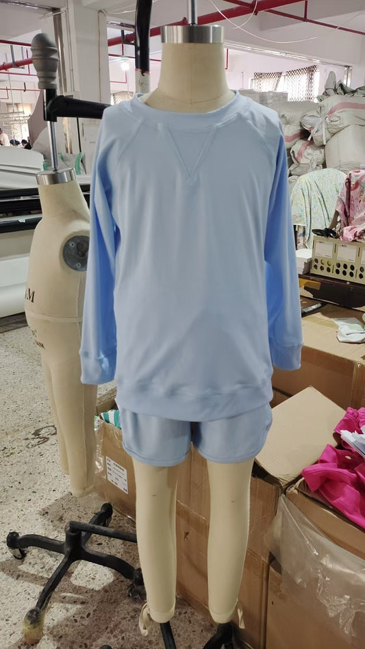 Baby Girls Blue Long Sleeves Top Short Yoga Sets