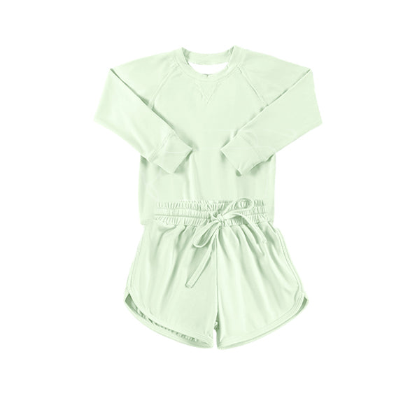 Preorder moq 5 Baby Girls Aqua Long Sleeves Top Short Yoga Set