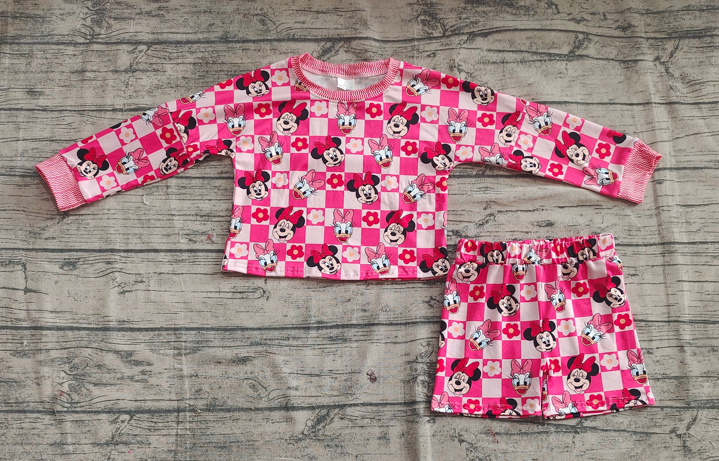 Baby Girls Pink Long Sleeves Cartoon Mouse Top Skorts Sets