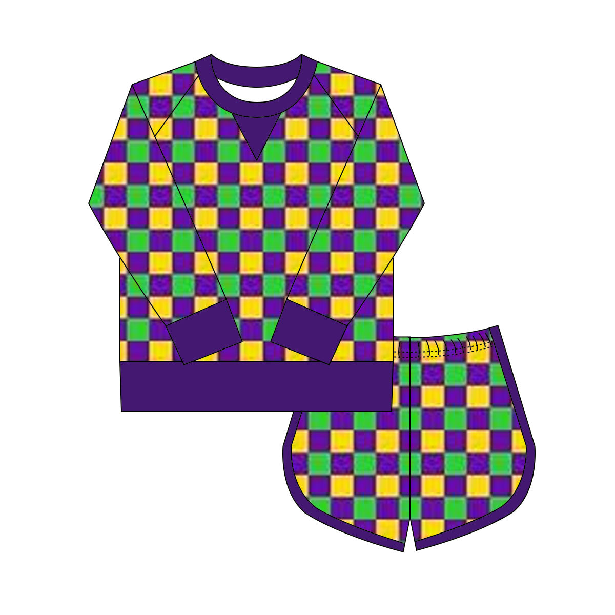 Baby Girls Mardigras Checked Shirts Shorts Yoga Clothes Sets Preorder