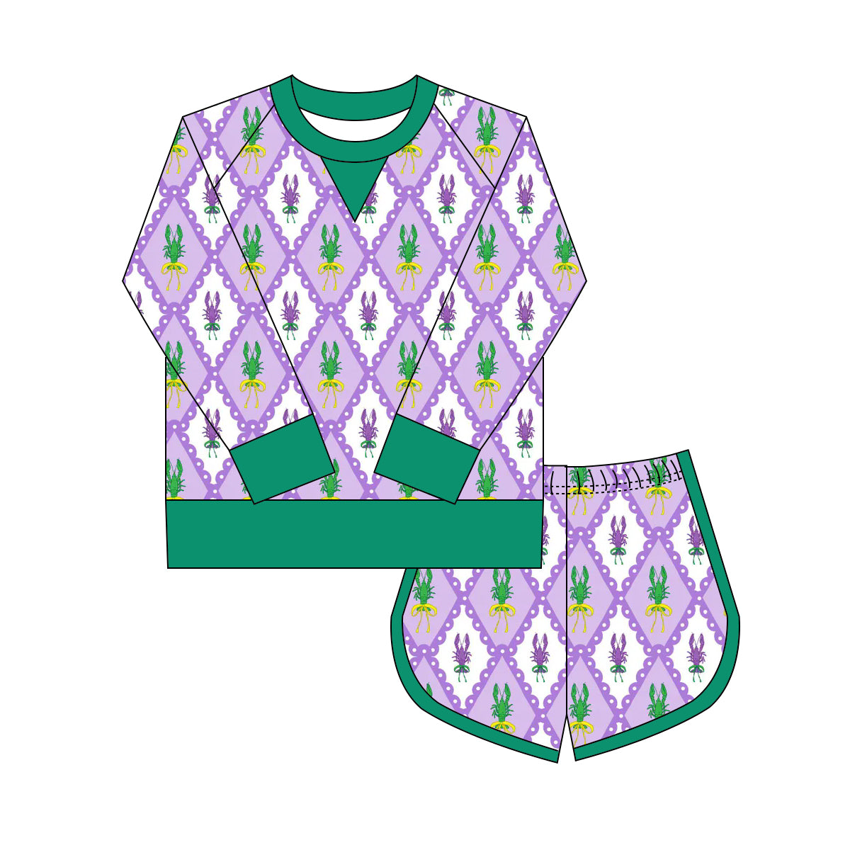 Baby Girls Mardigras Crayfishes Checked Shirts Shorts Yoga Clothes Sets Preorder