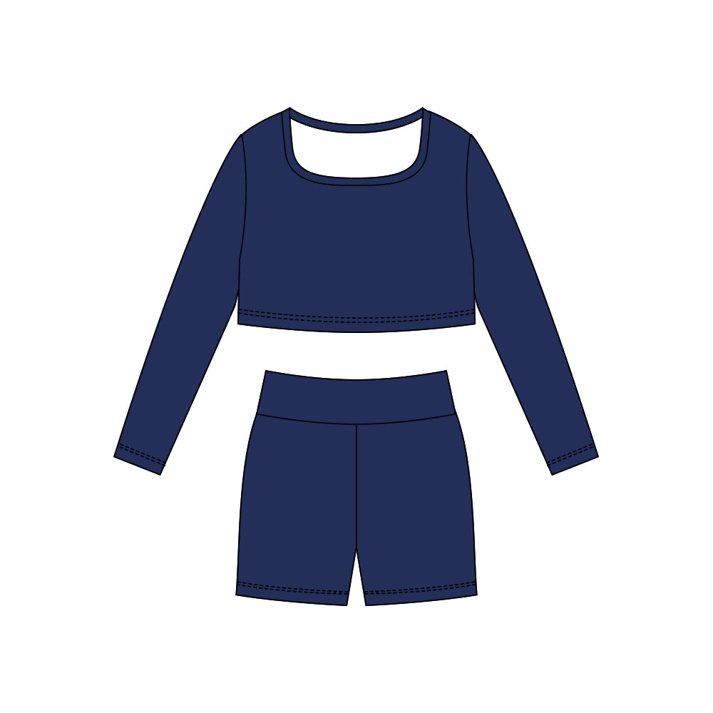 Baby Girls Navy Long Sleeve Shirts Top Shorts Yoga Clothes Sets Preorder