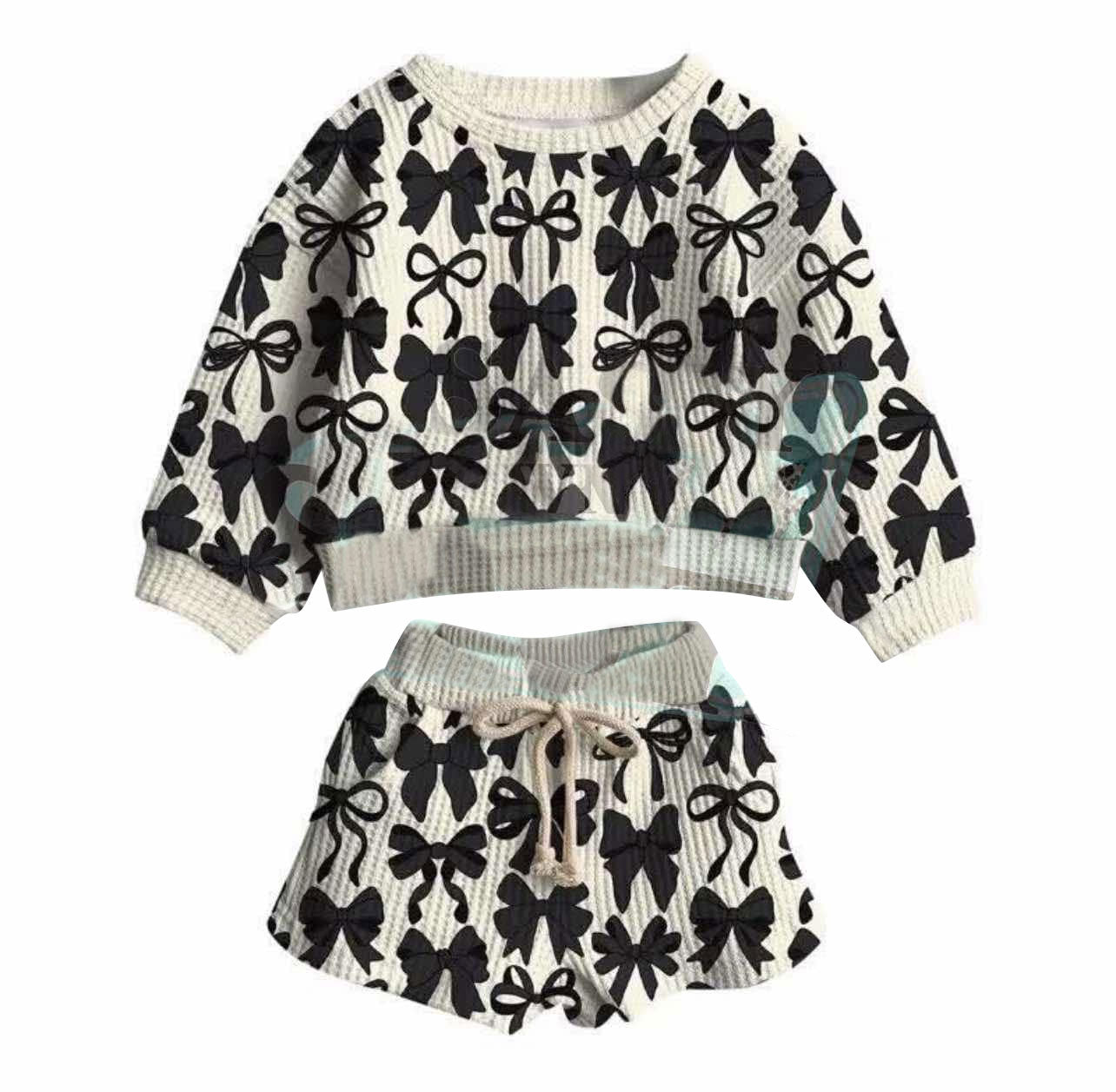 Baby Girls Black Bows Top Pockets Shorts Clothes Sets Preorder