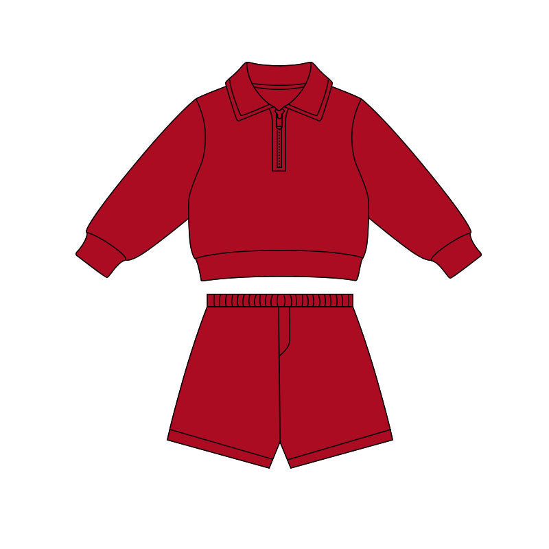 Baby Girls Red Long Sleeve Zipper Pullovers Top Shorts Yoga Clothes Sets Preorder