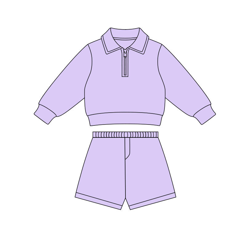 Baby Girls Lavender Long Sleeve Zipper Pullovers Top Shorts Yoga Clothes Sets Preorder