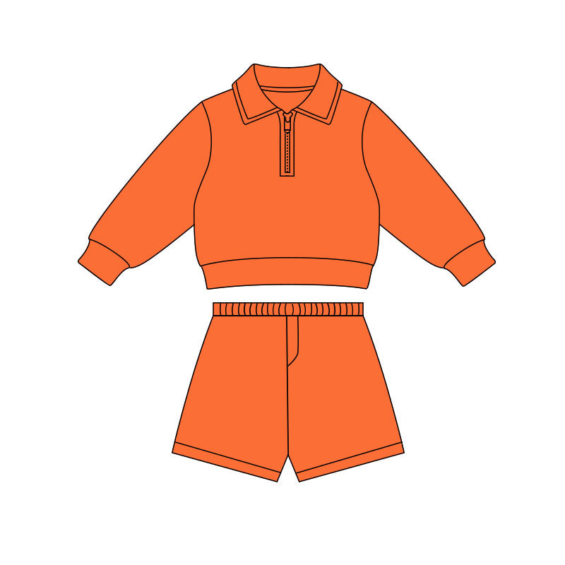 Baby Girls Orange Long Sleeve Zipper Pullovers Top Shorts Yoga Clothes Sets Preorder