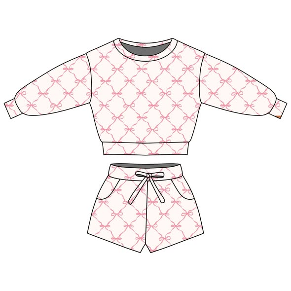 Baby Girls Pink Bows Checked Long Sleeve Top Pockets Shorts Clothes Sets Preorder