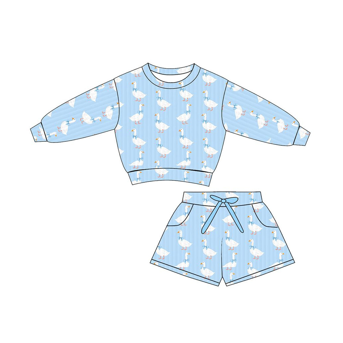 Baby Girls Bow Gooses Stripe Long Sleeve Top Pockets Shorts Clothes Sets Preorder