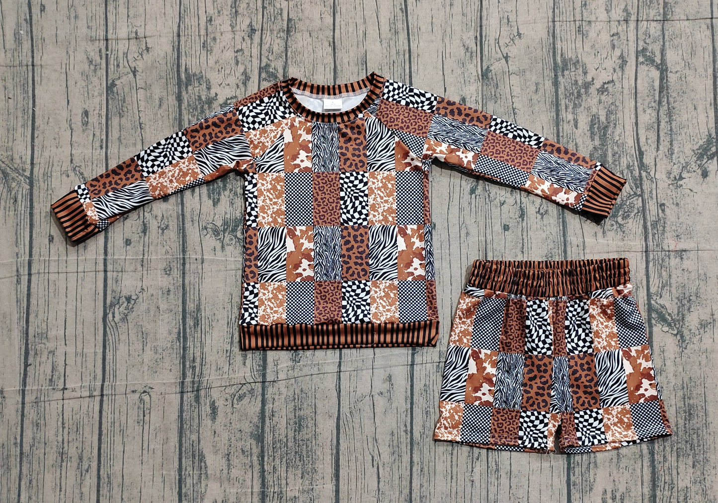 Baby Girls Leopard Cow Print Checked Top Shorts Western Clothes Sets