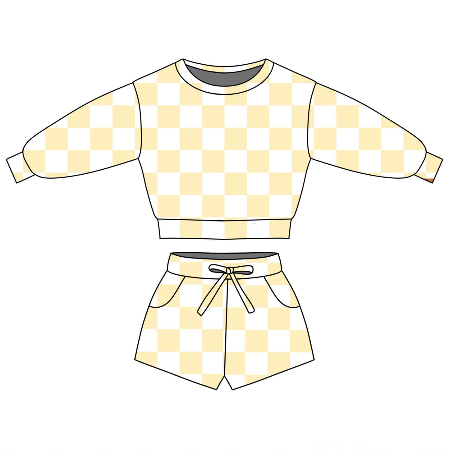 Baby Girls Yellow Checked Long Sleeve Top Pockets Shorts Clothes Sets Preorder