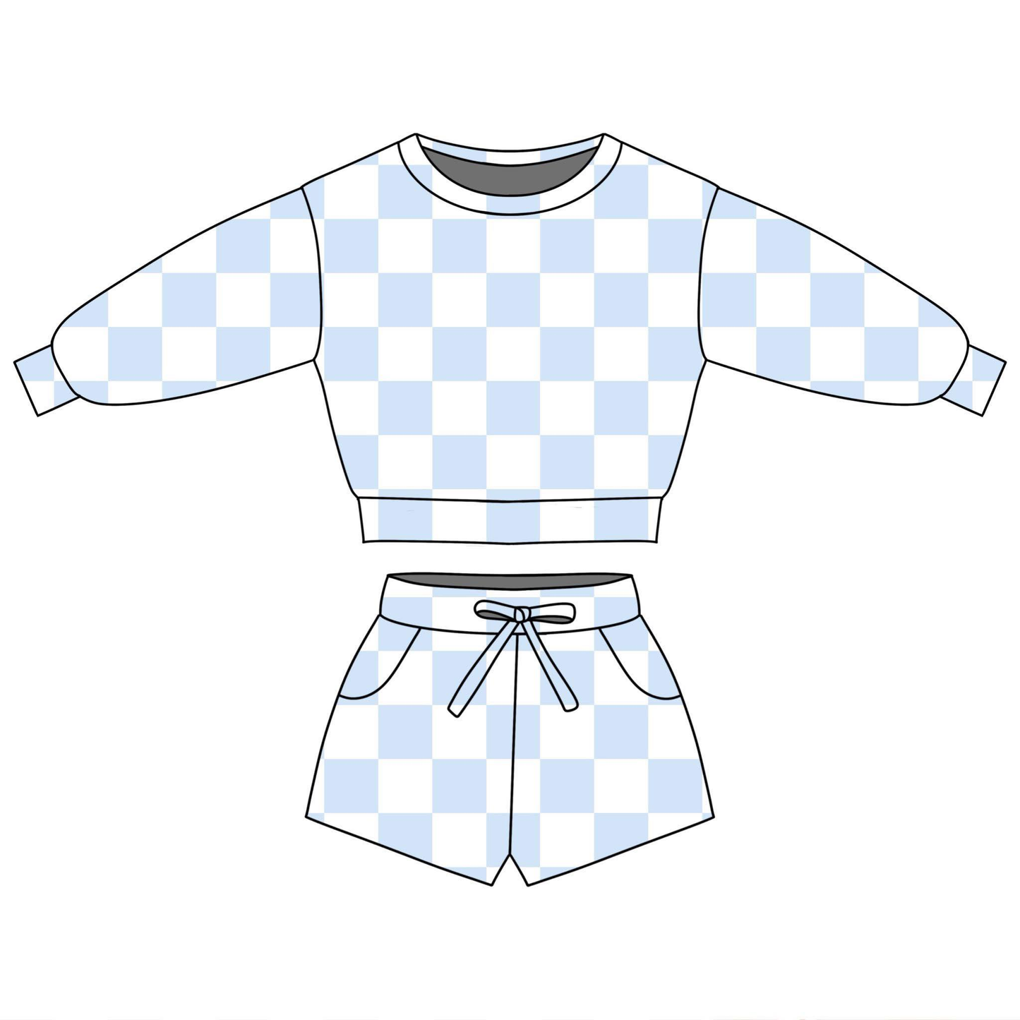 Baby Girls Blue Checked Long Sleeve Top Pockets Shorts Clothes Sets Preorder