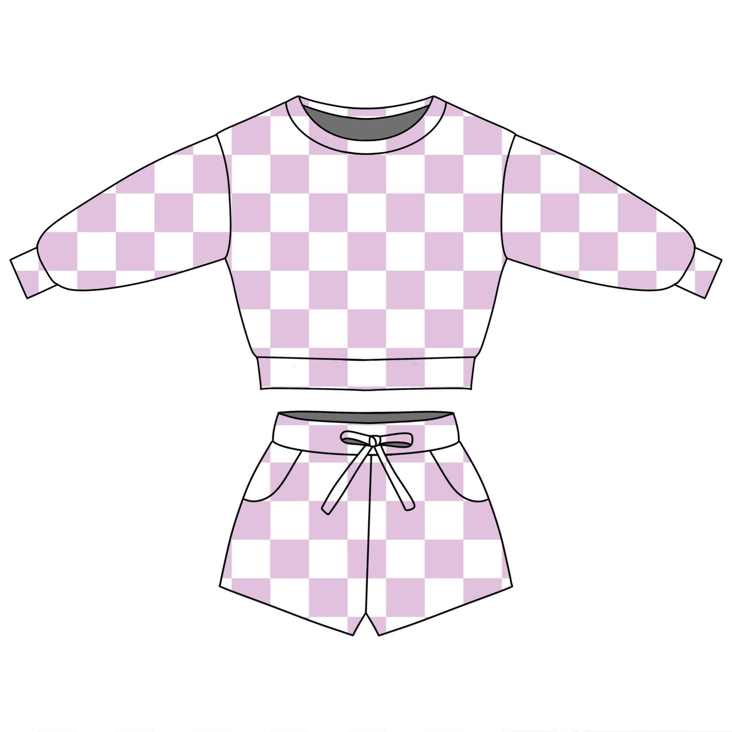 Baby Girls Purple Checked Long Sleeve Top Pockets Shorts Clothes Sets Preorder