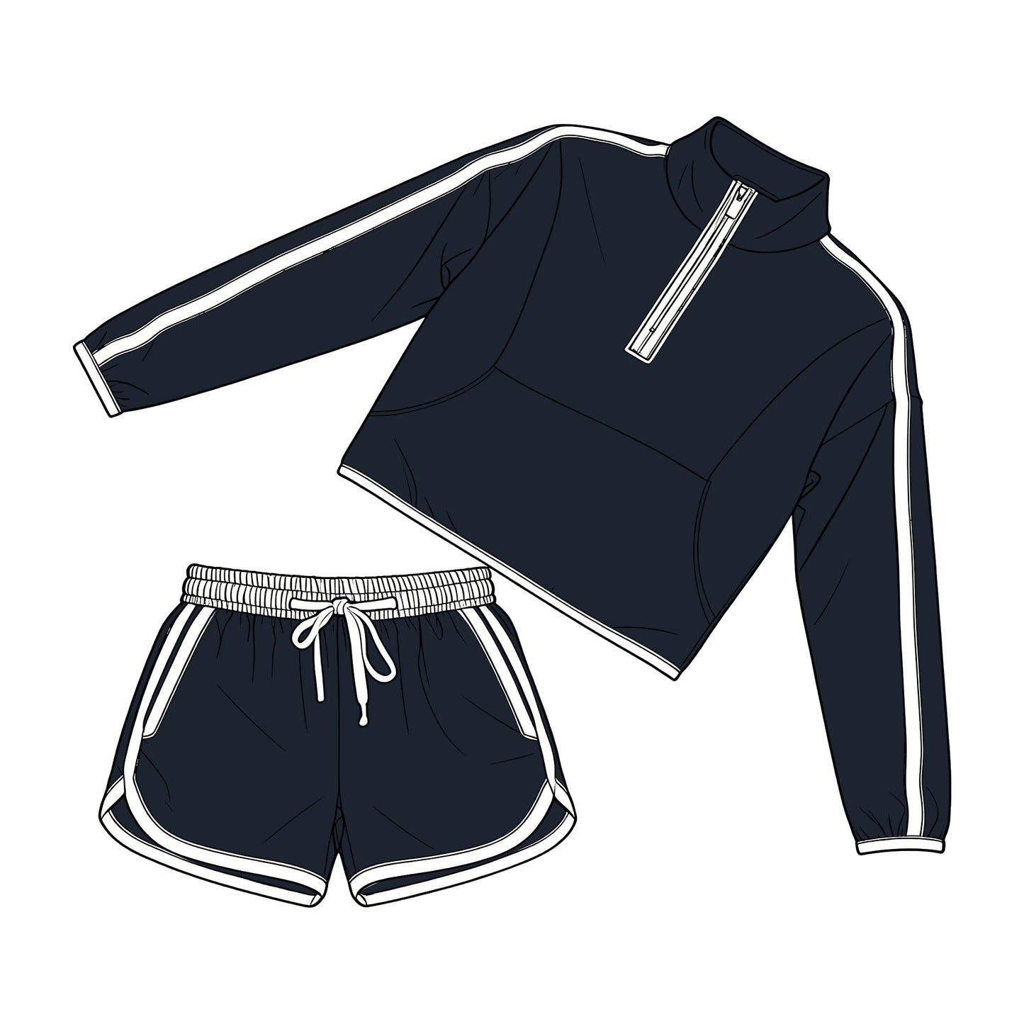 Adult Women Navy Pocket Zip Pullover Top Shorts Clothes Set Preorder