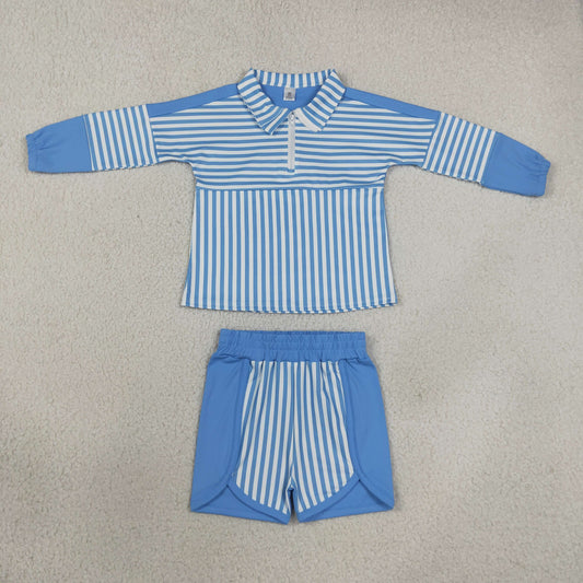 Sibling Baby Girls Long Sleeve Stripe Zip Pullovers Top Shorts Yoga Active Clothes Sets