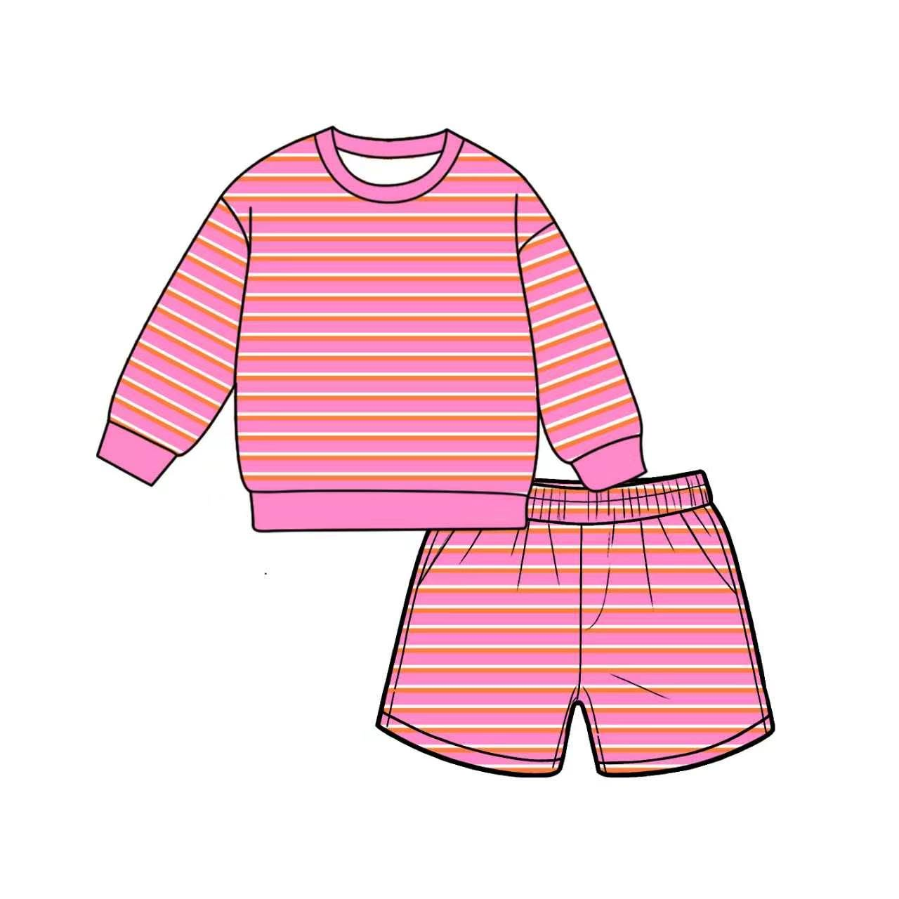 Preorder moq 5 Adult Women Pink Stripe Shirt Top Short Yoga Active Clothes Set