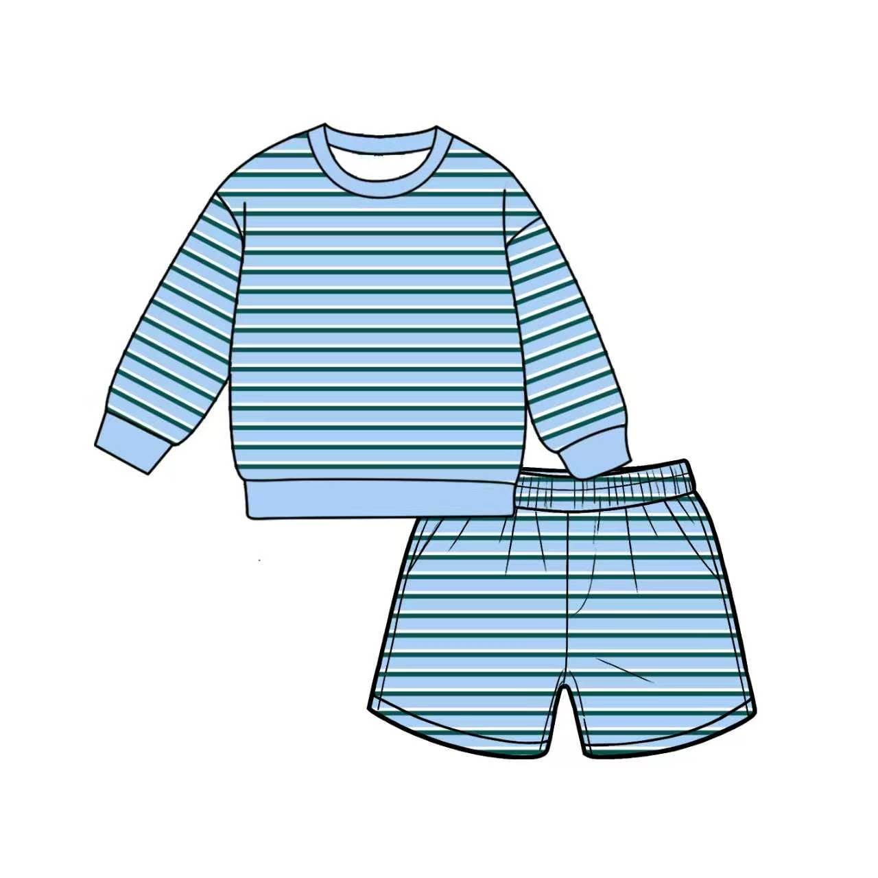 Preorder moq 5 Adult Women Light Blue Stripe Shirt Top Short Yoga Active Clothes Set