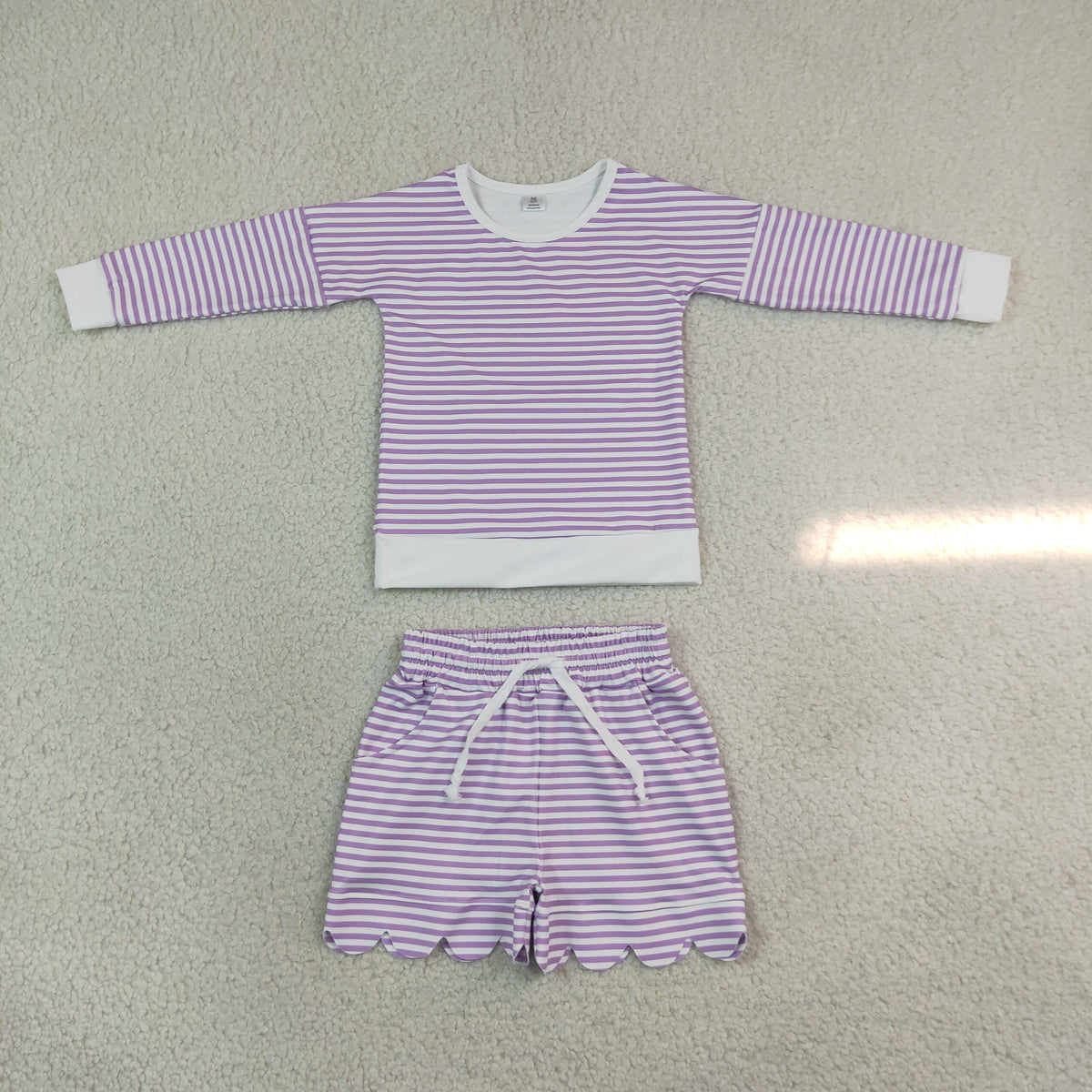 Siblings Baby Girls Long Sleeve Stripe Top Pockets Scallop Shorts Yoga Active Clothes Sets