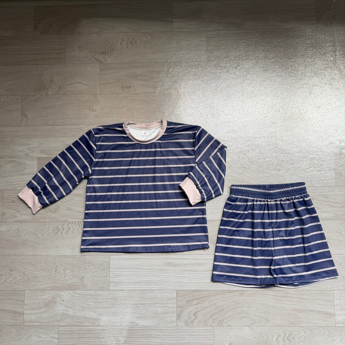 Baby Girls Grey Navy Stripe Long Sleeve Shirt Top Short Yoga Active Clothes Set