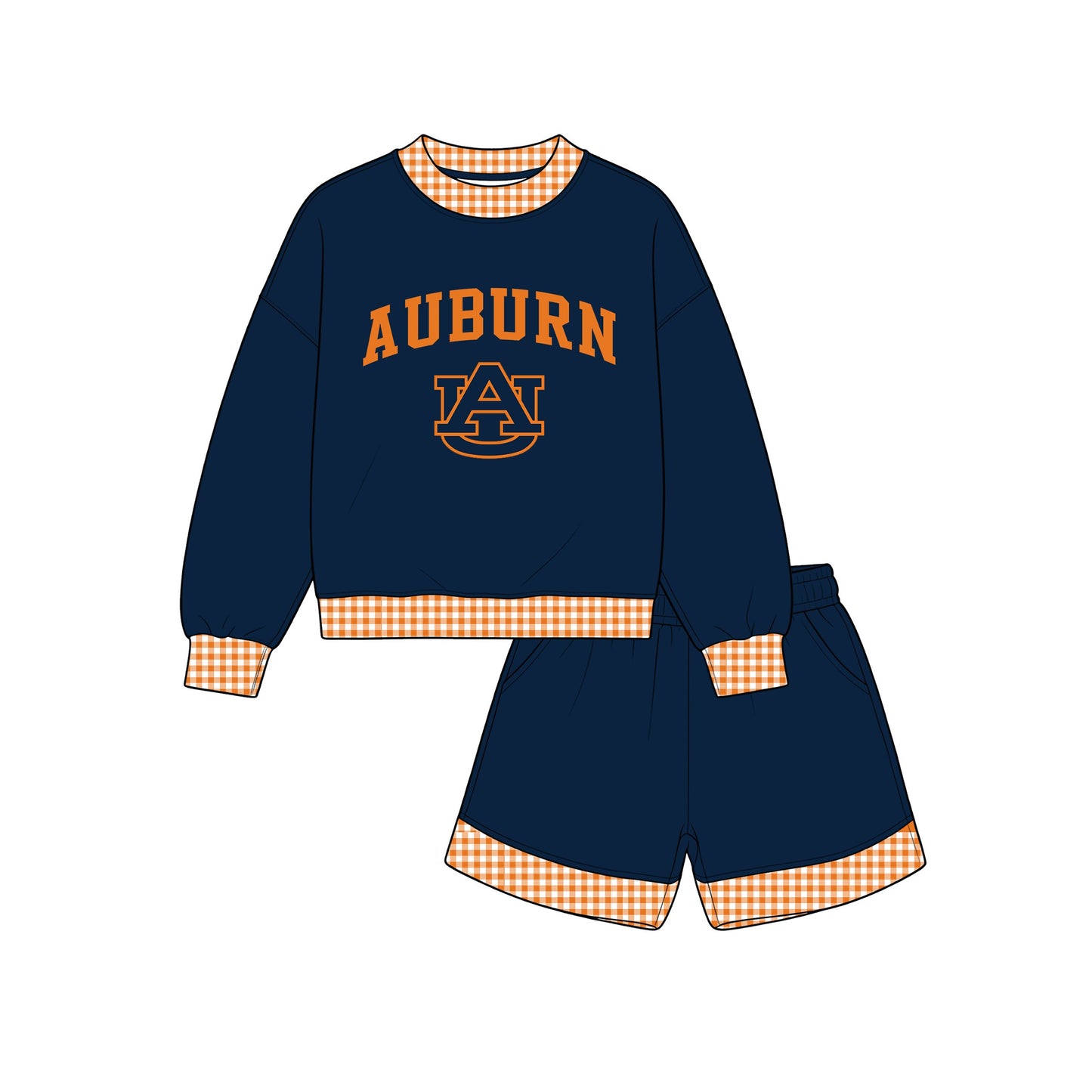 Preorder moq 5 Adult Women Auburn Long Sleeve Top Short Team Clothes Set