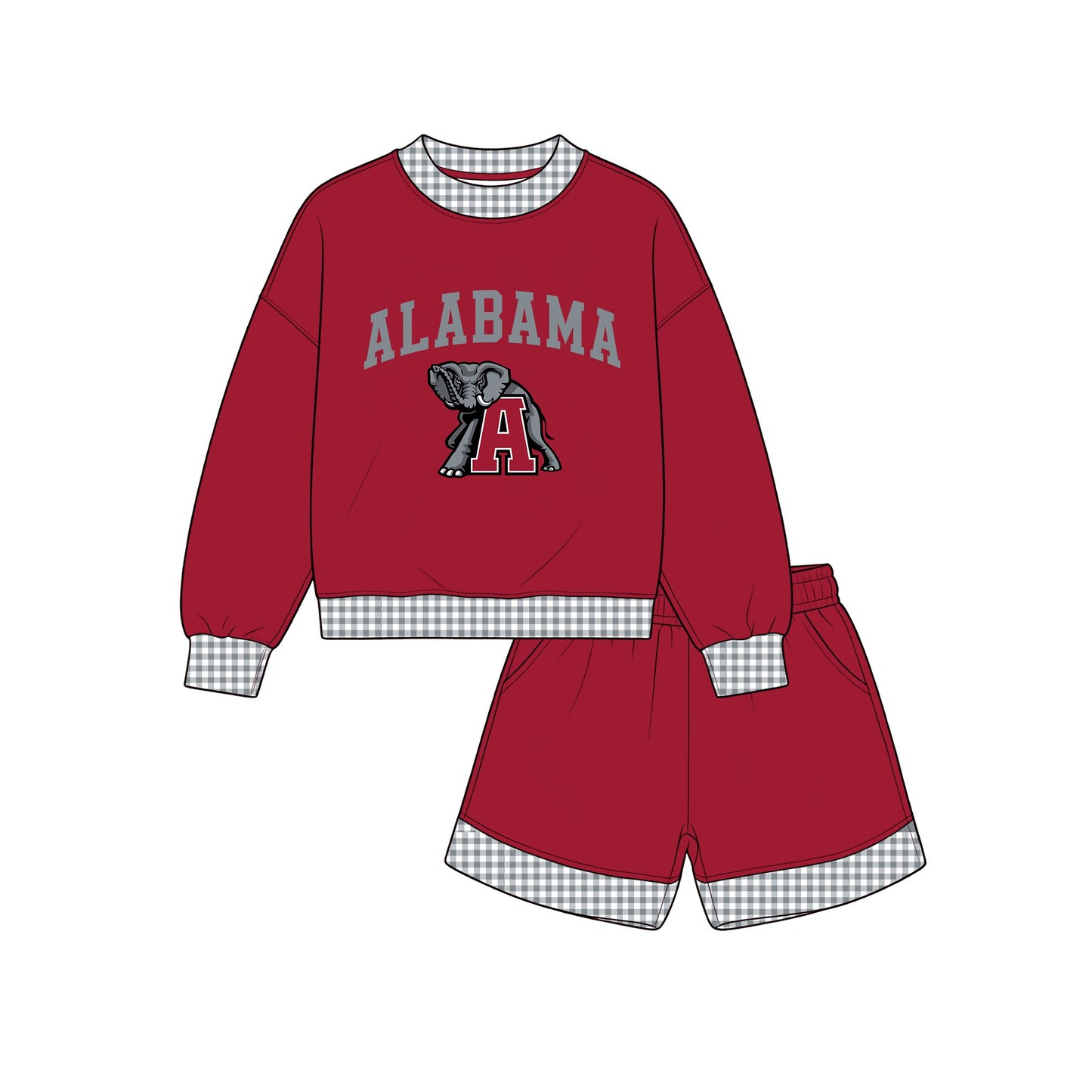 Preorder moq 5 Adult Women Alabama Long Sleeve Top Short Team Clothes Set